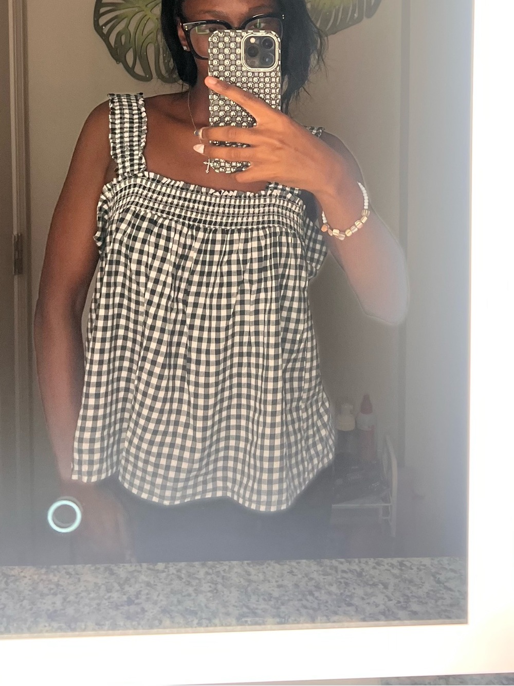a.n.a Black & White Gingham Ruffle Strap Women’s Top